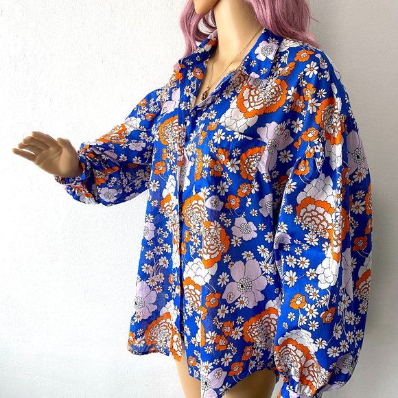 Floral Blouse Retro Blouse Flower Print Top RAILS Colorful Top Groovy Blouse SML - Picture 8 of 12